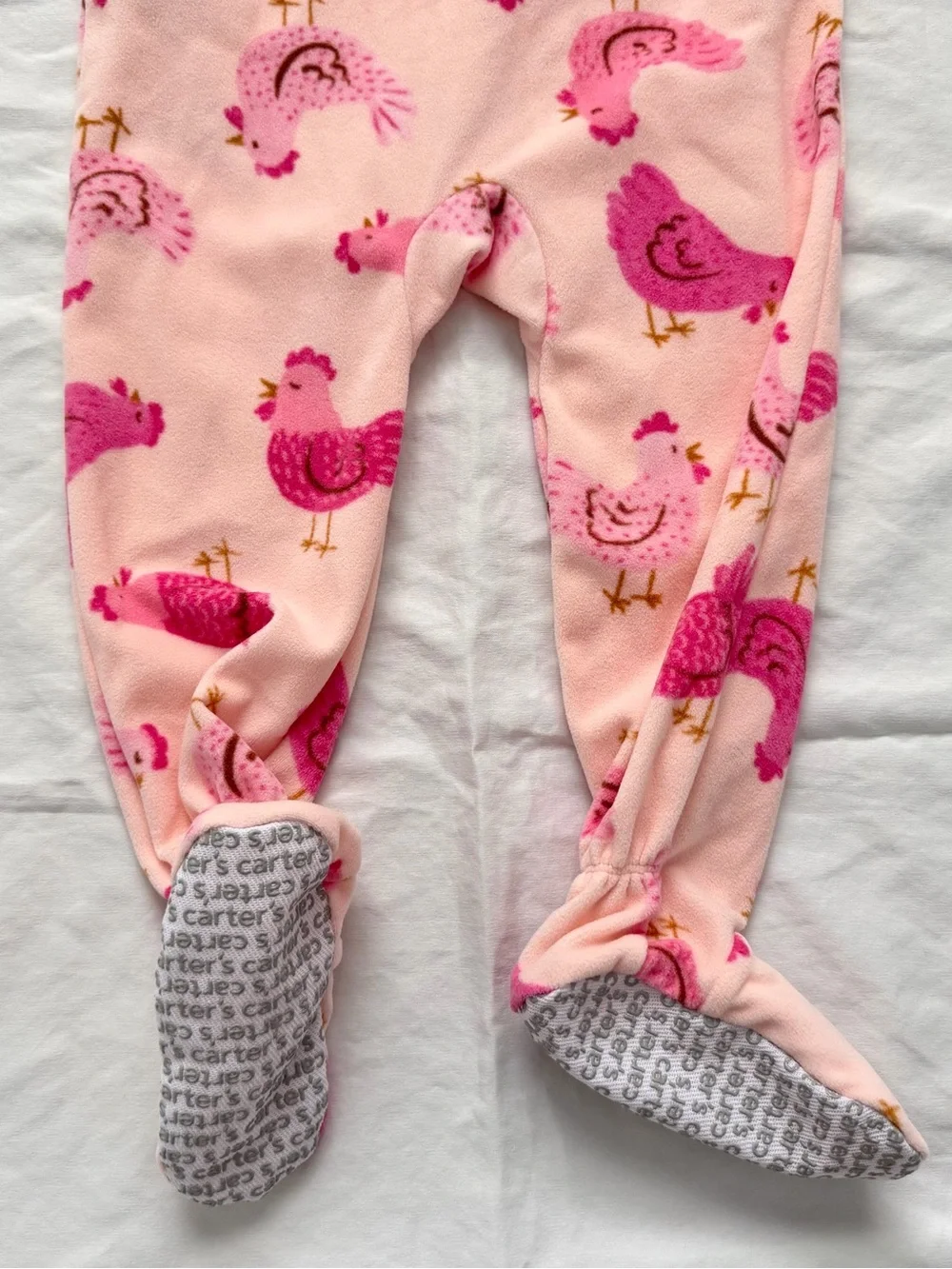 Carters Girls Fleece Bodysuit Pajamas | Pink with Chickens Print | 2T / 2A